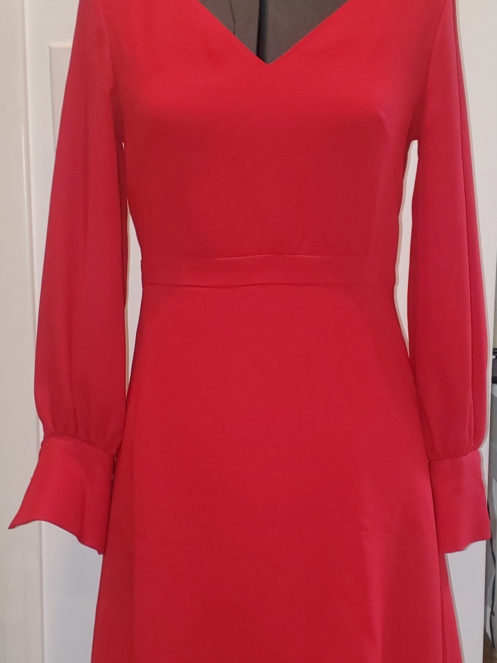 Ann Taylor Red V-Neck Long Sleeve Dress with Flared Cuffs